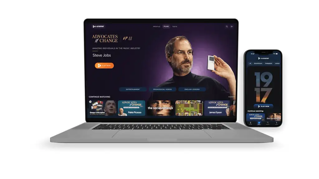 Catalogue de films en version originale sur la plateforme e-dutainment, sur ordinateur et mobile